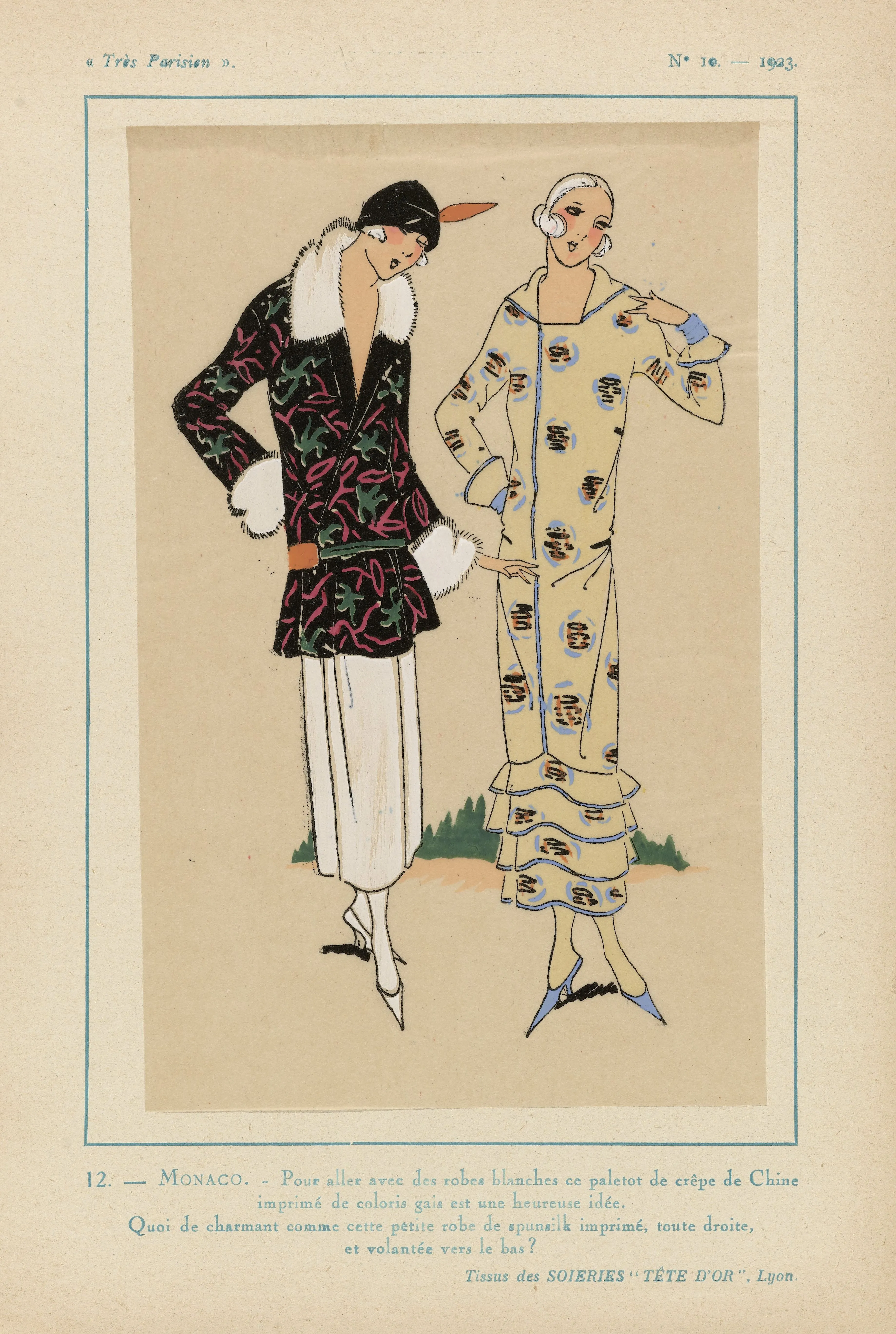 Mónaco (2025), Gouache al pochoir sobre papel, Serie de moda. Lámina de muestra, estilo art decó.