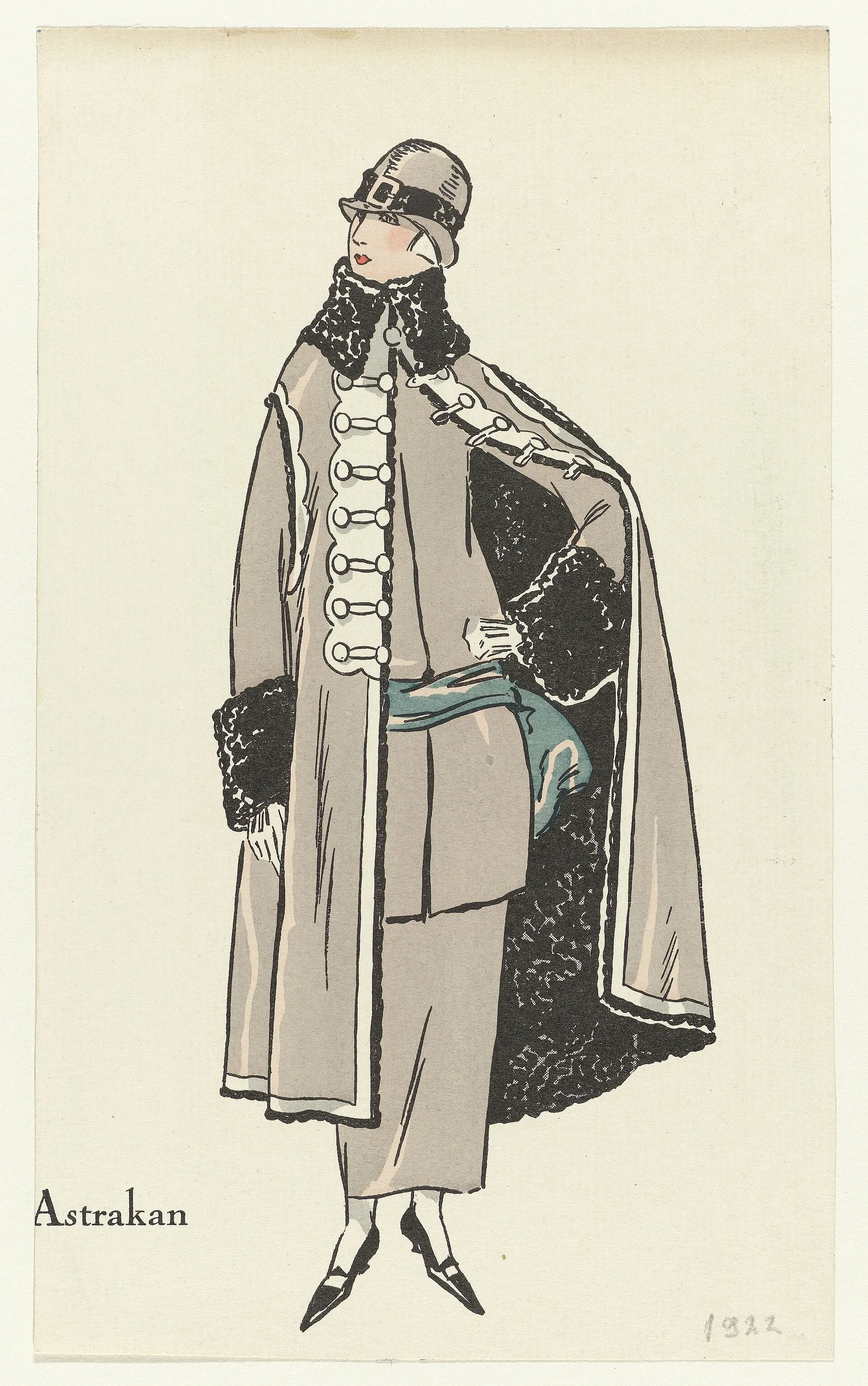 Astracán (2024), Gouache al pochoir sobre papel, Serie personal. Lámina de muestra, estilo art decó.